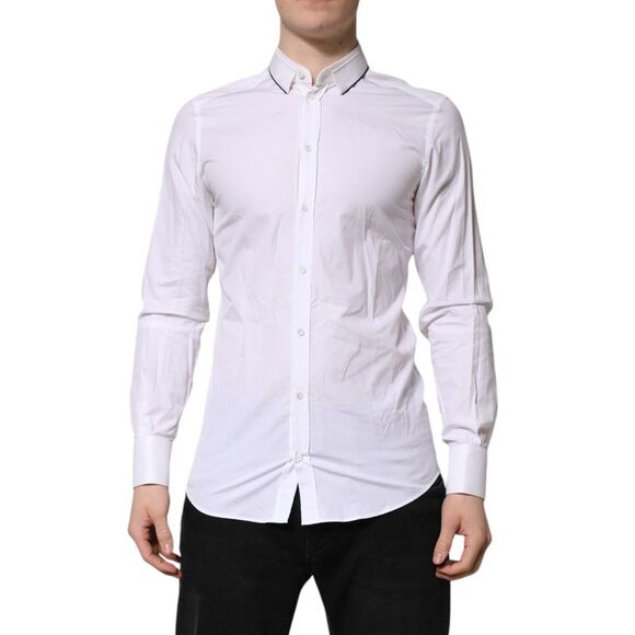 Dolce & Gabbana White Cotton GOLD Long Sleeves Formal Men's Shirt